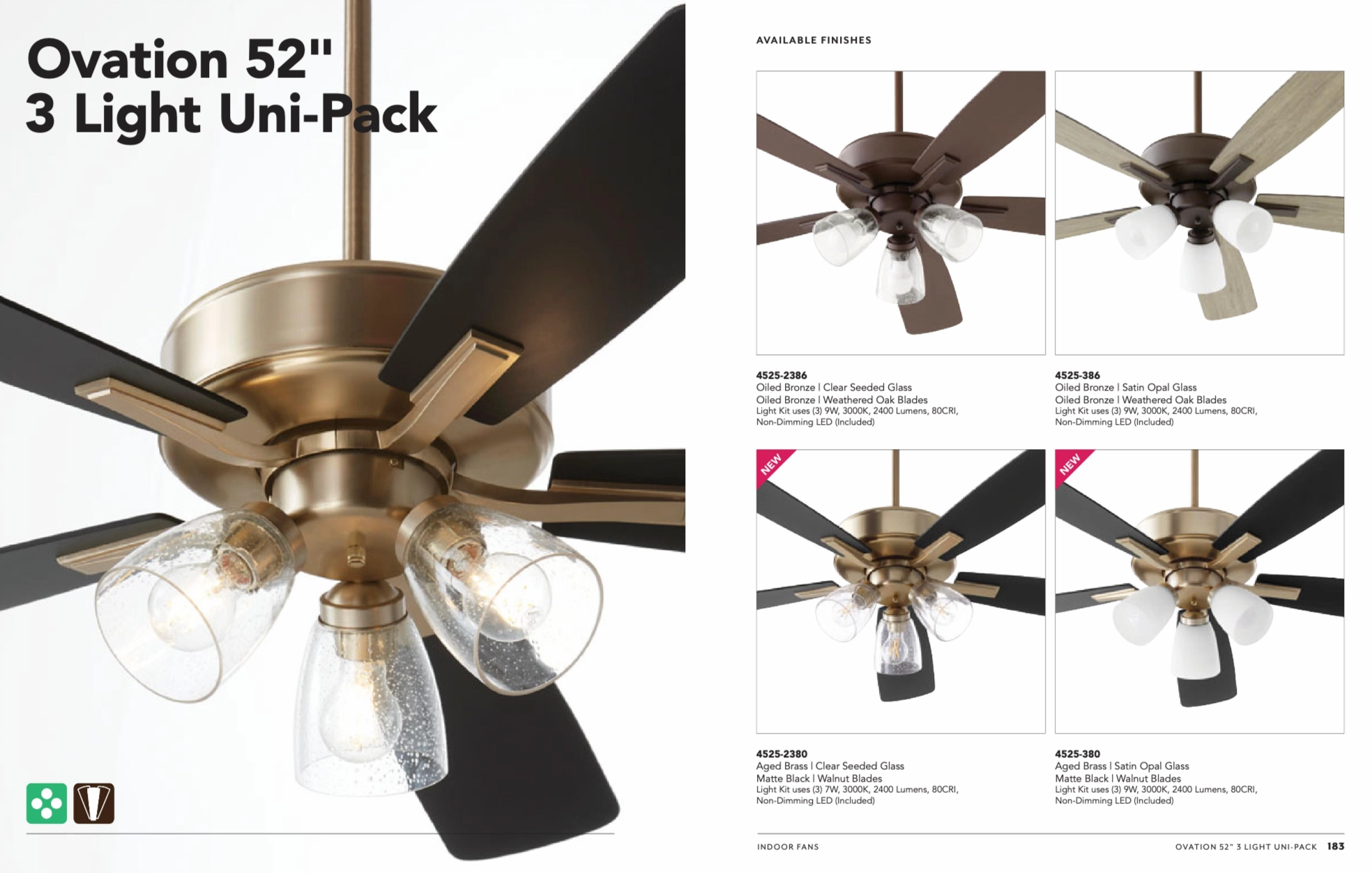 Quorum Ovation 52" 3 Light 27W LED Indoor Pull Chain Ceiling Fan