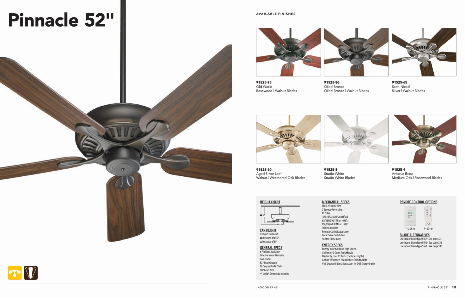 Quorum Pinnacle 52" Indoor Pull Chain Ceiling Fan