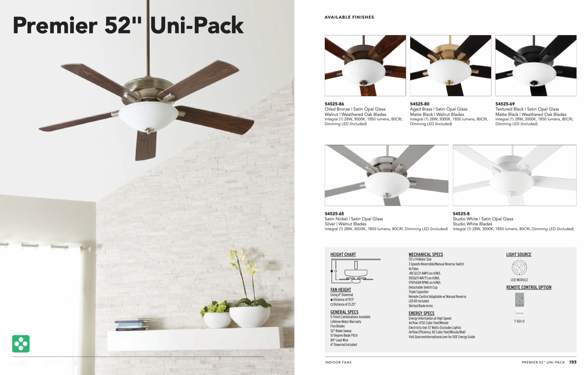 Quorum Premier 52" 28W LED Pull Chain Indoor Ceiling Fan