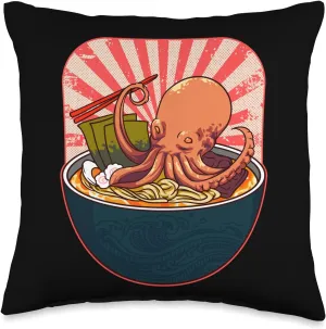 Ramen Octopus for Fans of Japanese Cuisine and Culture Throw Pillow Octopus-shaped decorative fan