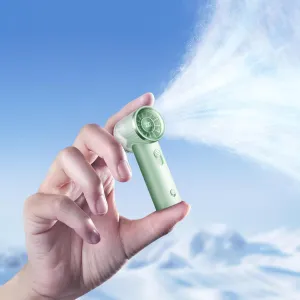RANVOO 2025 Mini & Powerful Turbo 100 Speeds Cooling Handheld Fan Rechargeable LED Display for Outdoor Travel Portable Hand Fan, Gifts for Women & Men, Stylish, Mighty- Green Fan with safety blade design