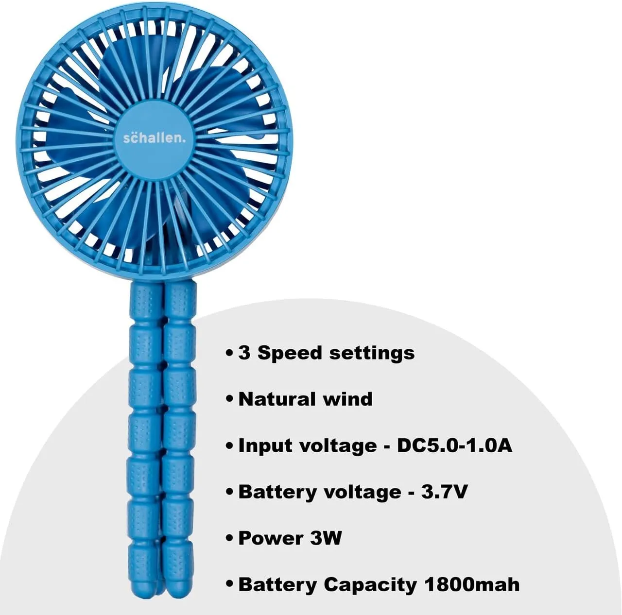 Rechargeable 4 Way Portable Lightweight Fan for Pram Fan, Car Seat, Desk, Office, Travel Fans | Clip on, Handheld, Tripod & Phone Holder (Blue)