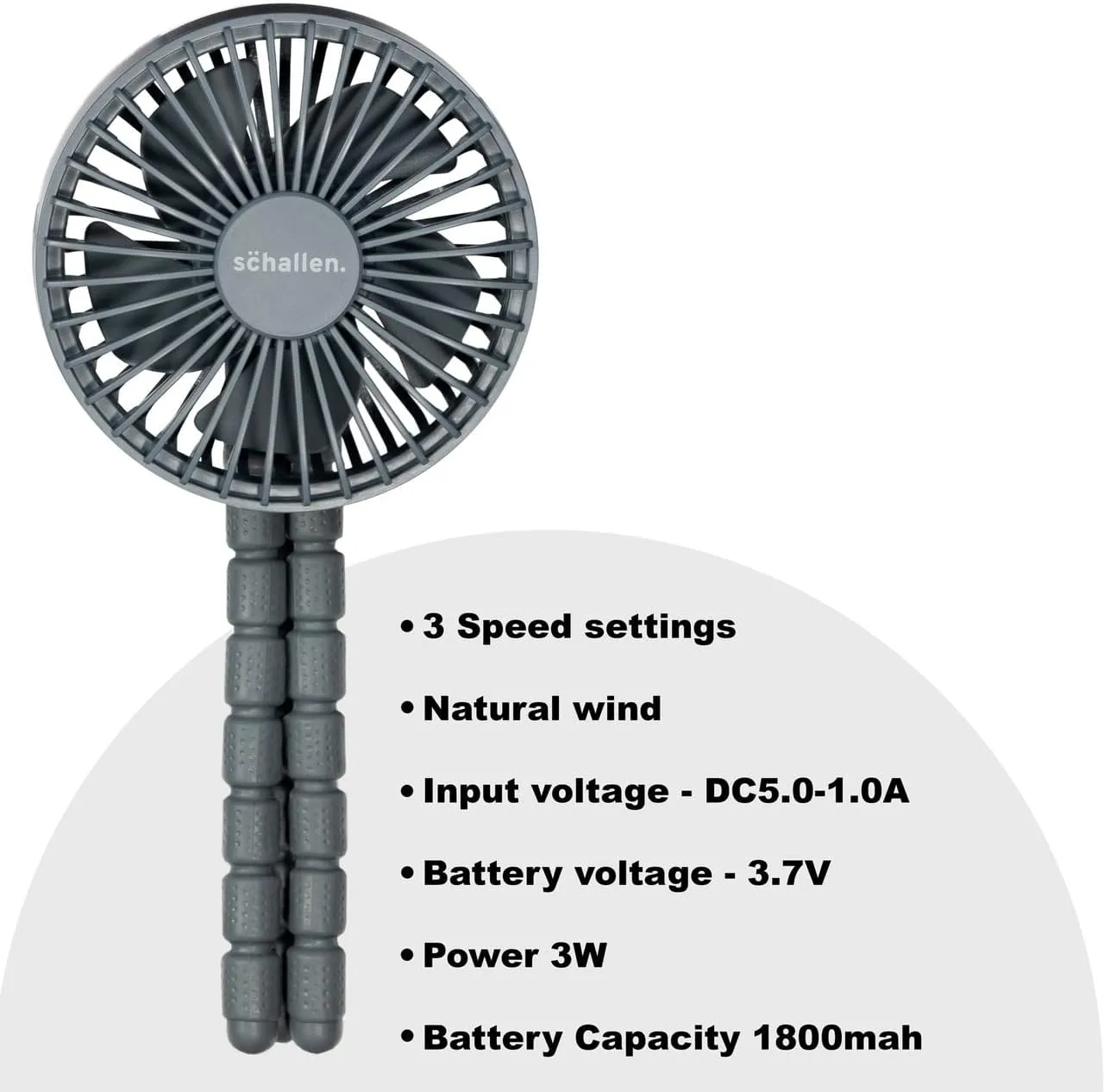 Rechargeable 4 Way Portable Lightweight Fan for Pram Fan, Car Seat, Desk, Office, Travel Fans | Clip on, Handheld, Tripod & Phone Holder (Grey)