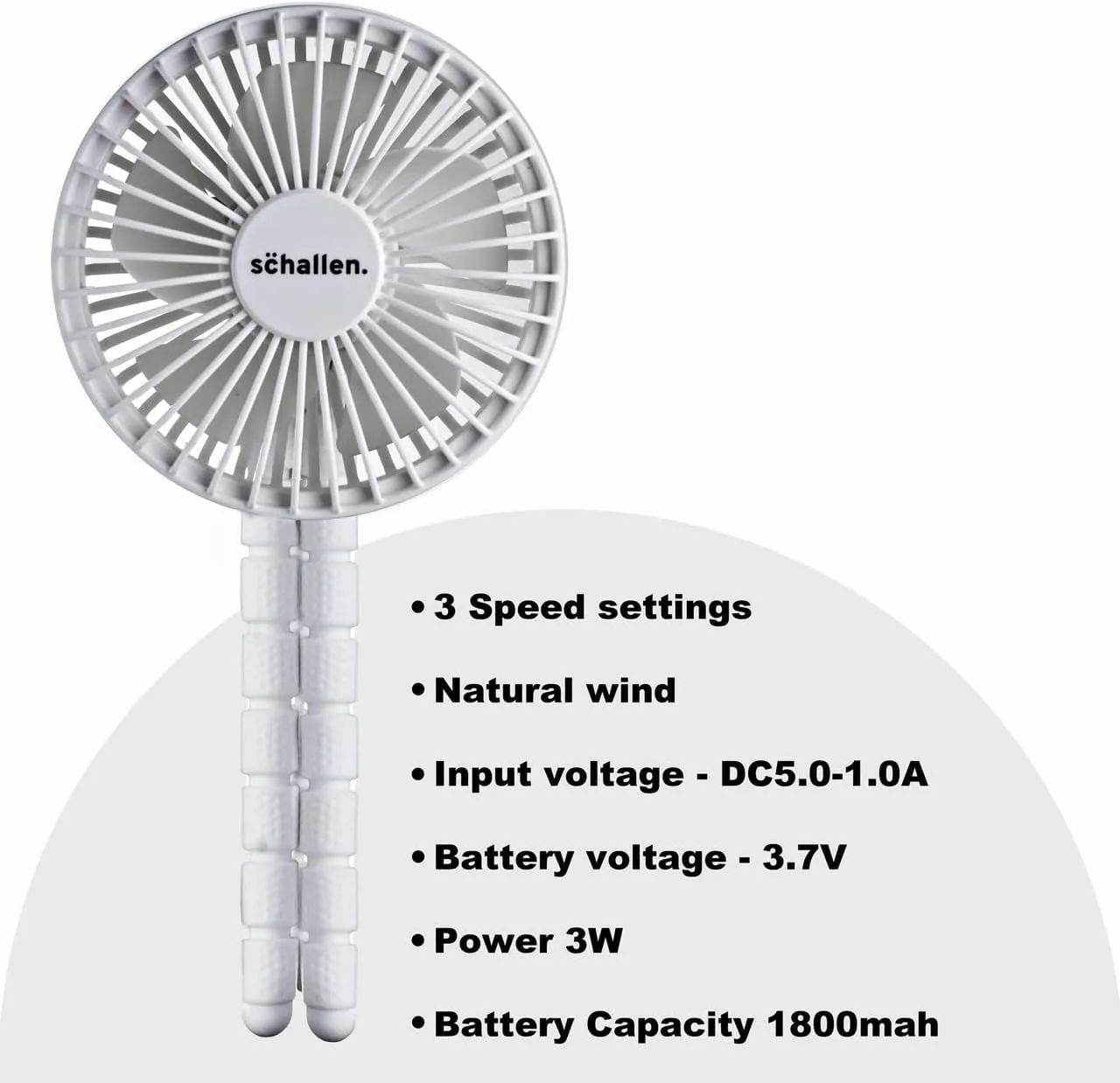 Rechargeable 4 Way Portable Lightweight Fan for Pram Fan, Car Seat, Desk, Office, Travel Fans | Clip on, Handheld, Tripod & Phone Holder (White)