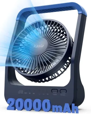 Rechargeable Battery Operated Fan 20000mAh, Camping Fan for Tents, Portable Long Last USB Desk Fan for Hurricane Season,3 Speed, 360Rotation,2/4 hours Timer 360-degree rotating fan for home use