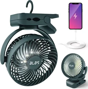 Rechargeable Camping Fan - 65H 12000mAh With Output Ports, Hanging Hook, 360 Head Rotation for Tents, Camp, Green 360-degree rotating fan for home use