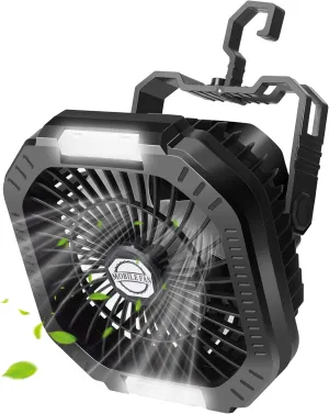 Rechargeable Camping Tent Fan with LED Lantern, 7800mAh Battery Operated Fan with Hang Hook & Remote, Portable Ceiling Tent Fans with Remote for RV Emergency Car Office Hurricane 2-in-1 camping light and fan combo