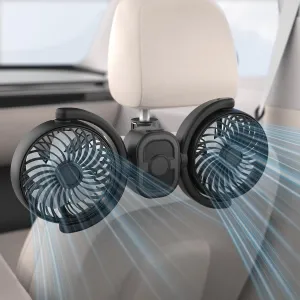 Rechargeable Dual-Head Fan for Car: USB Cooling Backseat Fans for Baby with 360 Rotatable 3-Speed Separate Controlled 16H Runtime 12V Auto Electric Air Ventilation Cooler For Vehicle SUV RV Trunk 360-degree rotating fan for home use