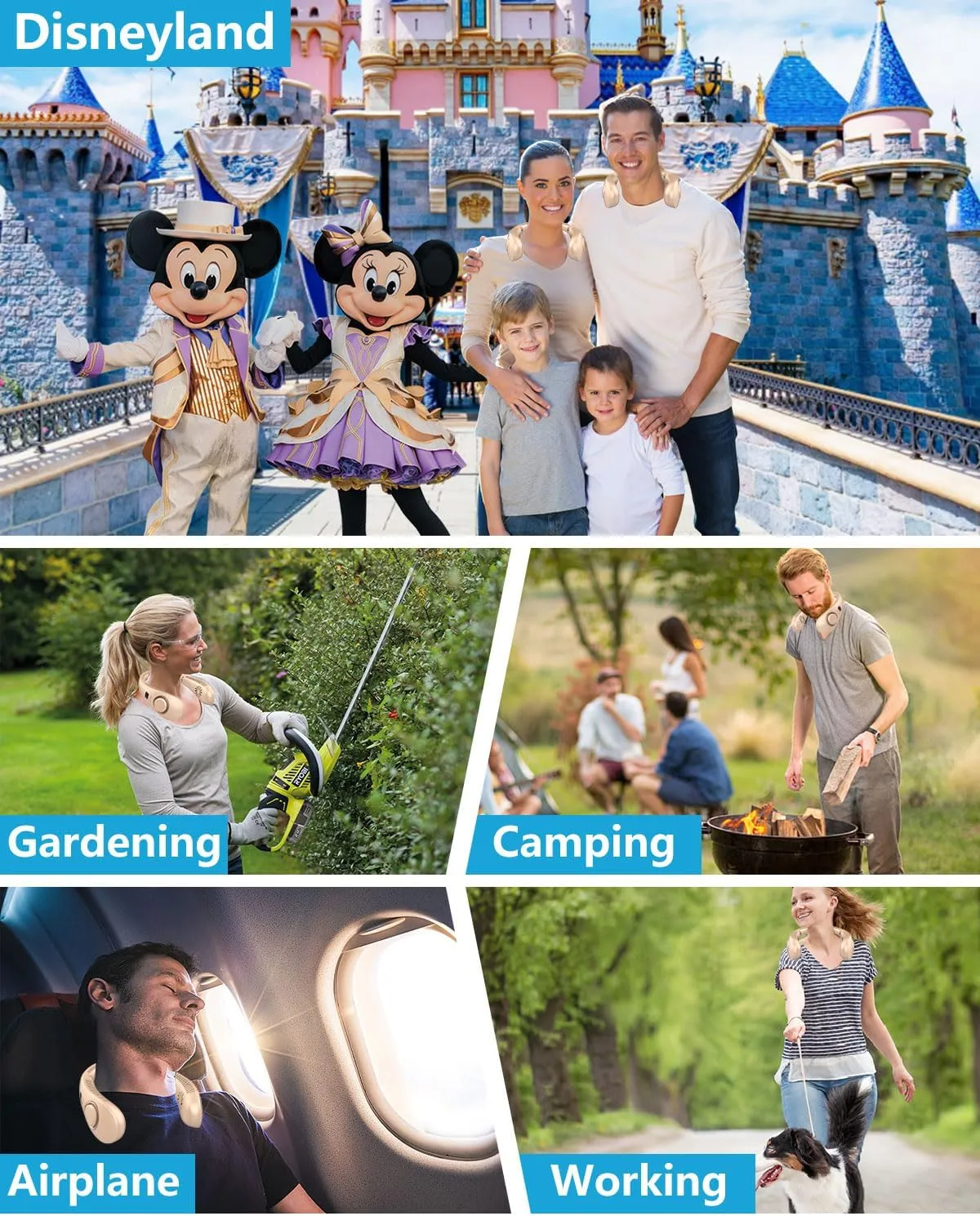 Rechargeable Fan Portable Neck Fan,Bladeless Personal Folding Fans with Strong Airflow,Battery Powered Hanging Neck Fan,Quite Around Neck Cooler,Flexible Neckband Wearable Cooling Fan for Travel