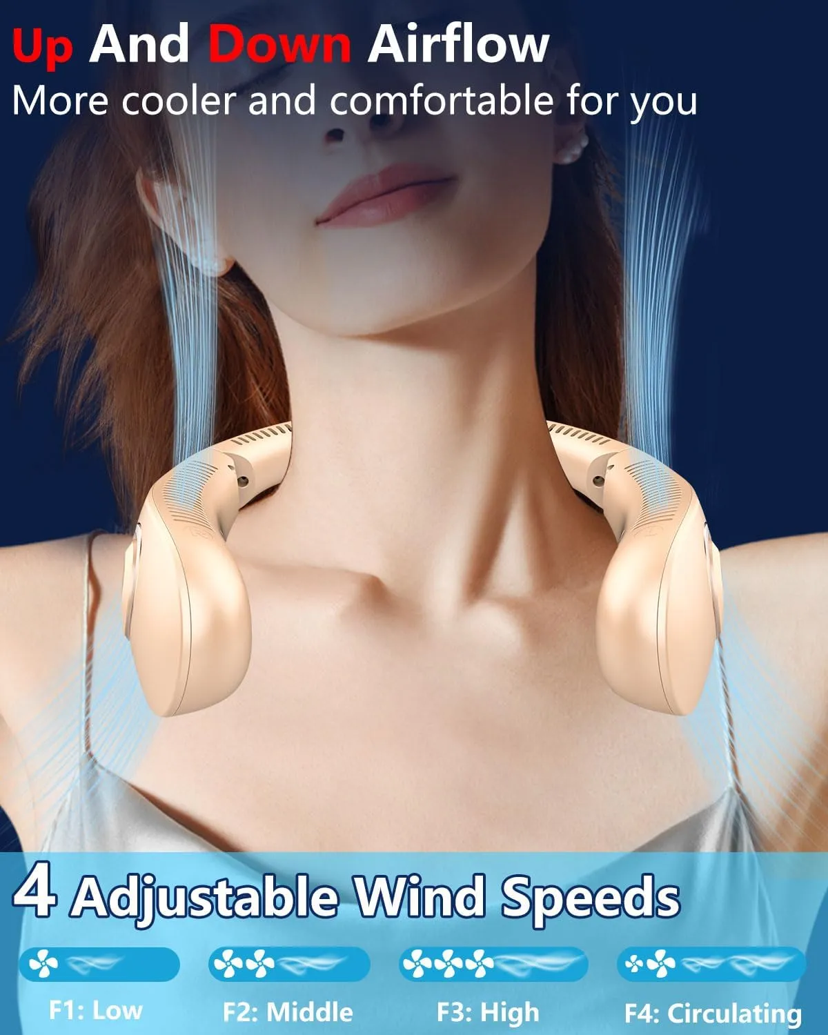 Rechargeable Fan Portable Neck Fan,Bladeless Personal Folding Fans with Strong Airflow,Battery Powered Hanging Neck Fan,Quite Around Neck Cooler,Flexible Neckband Wearable Cooling Fan for Travel