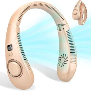 Rechargeable Fan Portable Neck Fan,Bladeless Personal Folding Fans with Strong Airflow,Battery Powered Hanging Neck Fan,Quite Around Neck Cooler,Flexible Neckband Wearable Cooling Fan for Travel Neck fan for hands-free comfort
