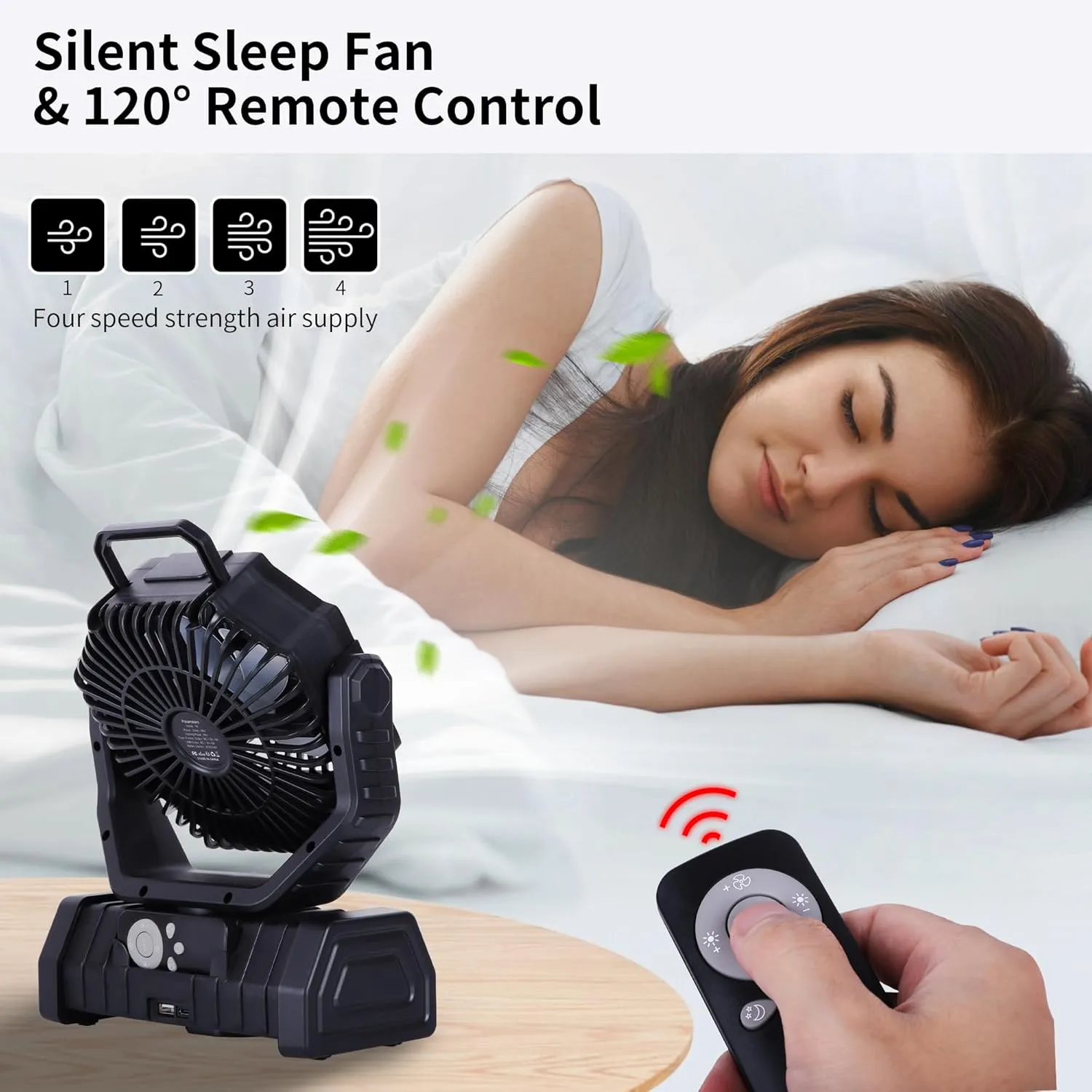  Rechargeable Fan Portable,Battery Powered Camping Fan with Light,Workup  &  Timer & Remote,Auto Oscillation Battery Operated Fans Portable for Camping - Hanging Hook