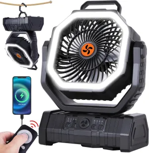 Rechargeable Fan Portable,Battery Powered Camping Fan with Light,Workup  &  Timer & Remote,Auto Oscillation Battery Operated Fans Portable for Camping - Hanging Hook Battery-powered portable fan