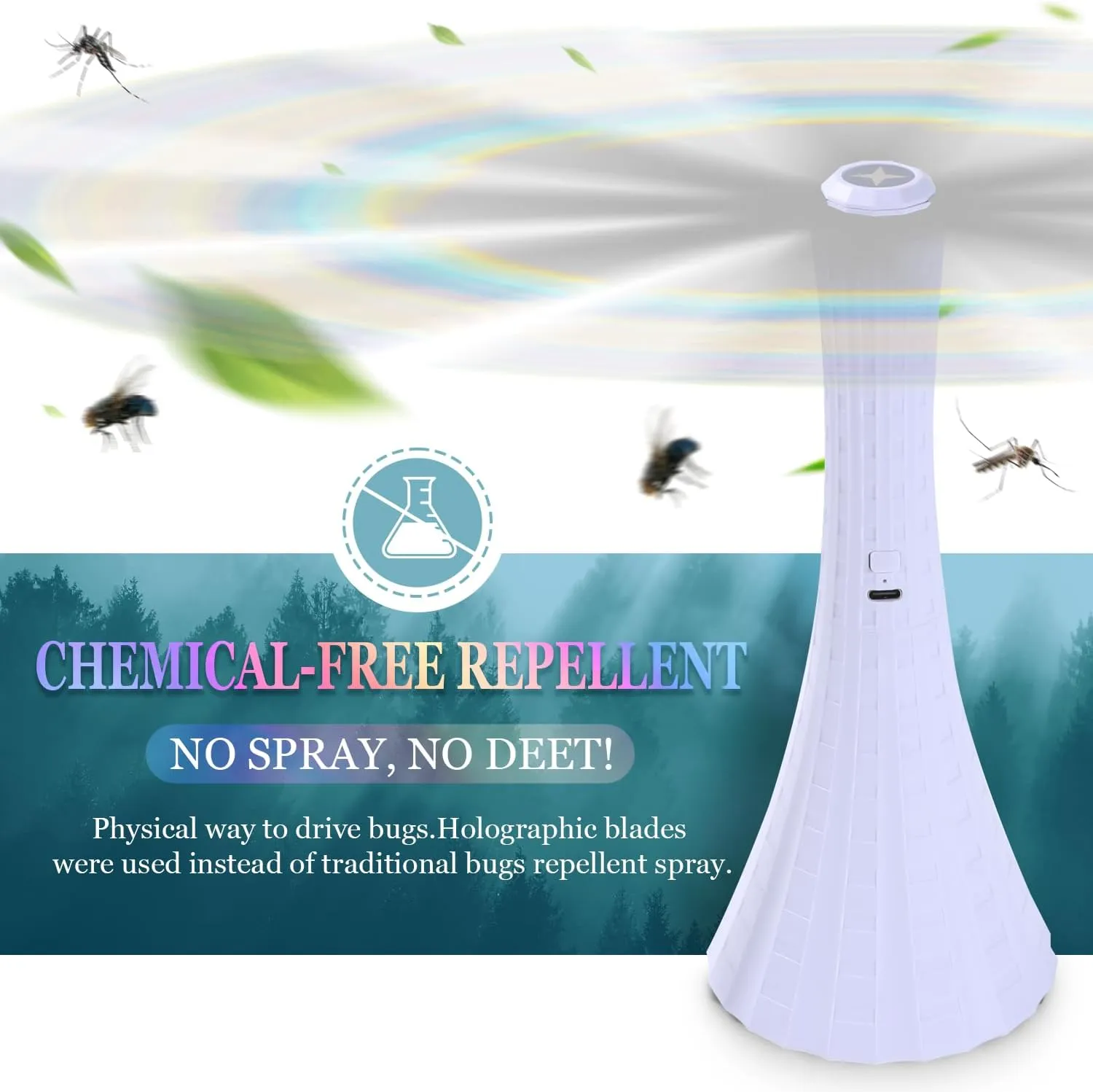 Rechargeable Fly Fans for Tables, Fly Fans for Outdoor Tables USB, Fly Fans to Keep Flies Away by Soft Blades, Food Fans for Camping, Picnic, Fishing, Fly Repellent Outdoor Patio, 3pcs, White