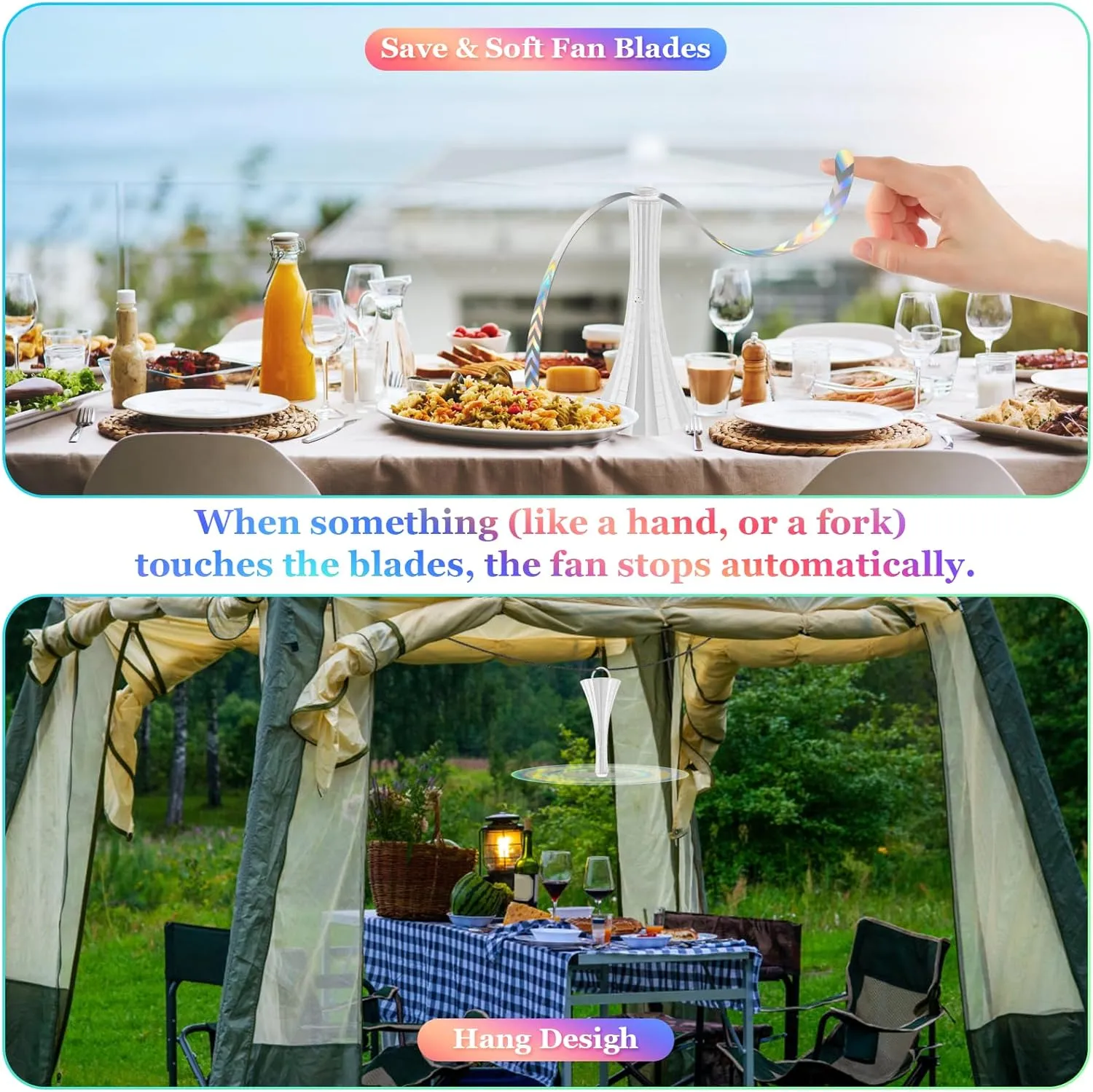 Rechargeable Fly Fans for Tables, Fly Fans for Outdoor Tables USB, Fly Fans to Keep Flies Away by Soft Blades, Food Fans for Camping, Picnic, Fishing, Fly Repellent Outdoor Patio, 3pcs, White