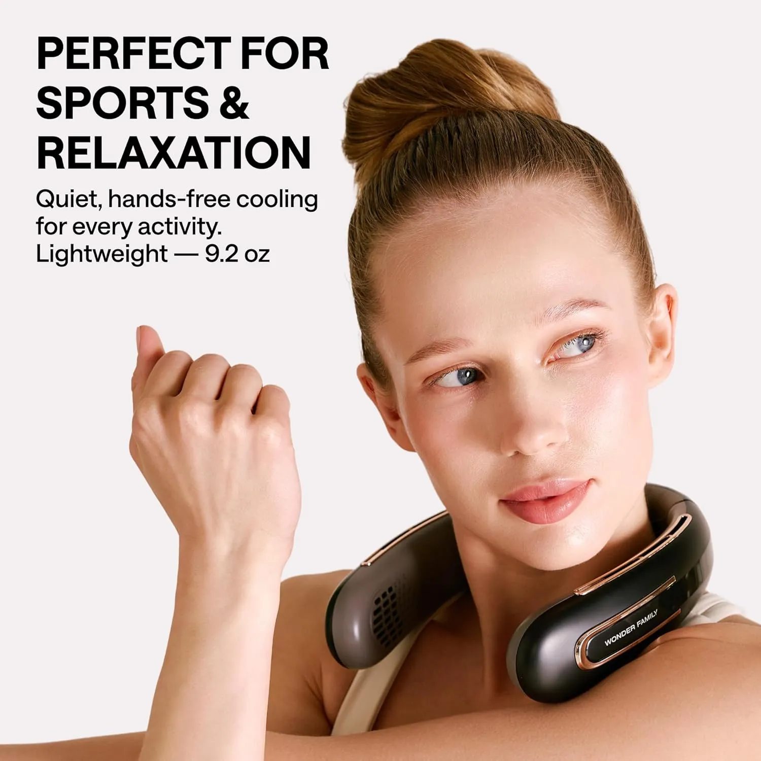 Rechargeable Neck Fan  Portable with 5 Speed Modes  Extended Package with Cooling Mask for Eyes, Cleaning Brush  Quiet, Bladeless  4000 mAH Battery, Portable Fan for Travel, Gym, Office, Home