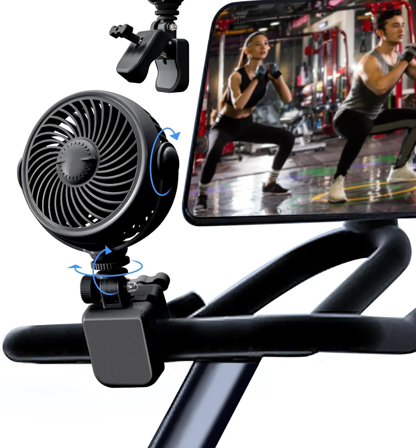 Rechargeable Peloton Bike Fan with Cotton Pads for Fragrance Drops, Clip Portable Battery Operated Fan for Treadmill Stationary Bike Exercise Stroller-Peloton Accessories-Black Octopus-shaped decorative fan