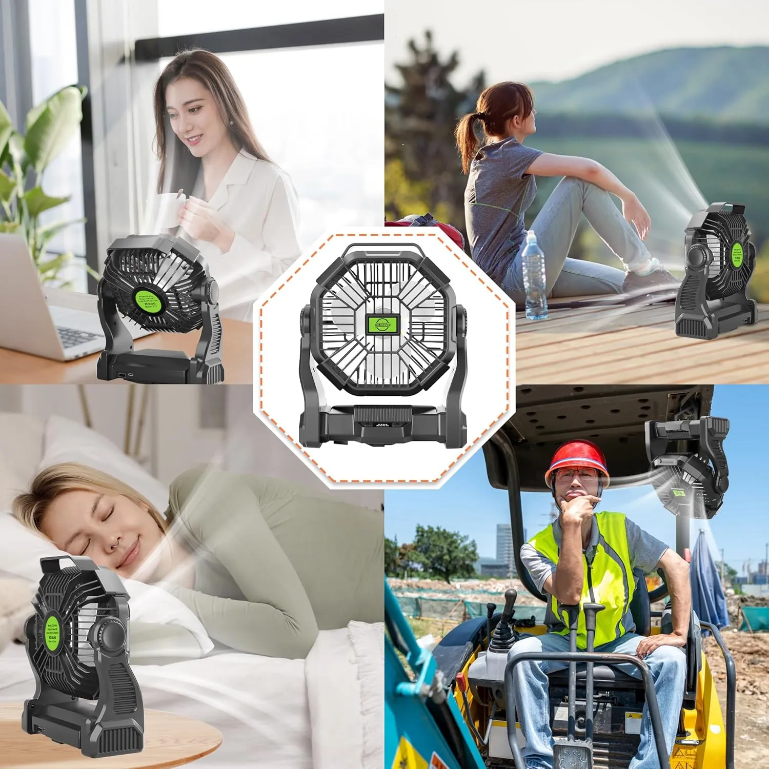 Rechargeable Portable Camping Fan for Tent with LED Light, 270Pivot USB Personal Battery Powered Fan Outdoor Camping Essentials Battery Operated Portable for Travel X23 Black