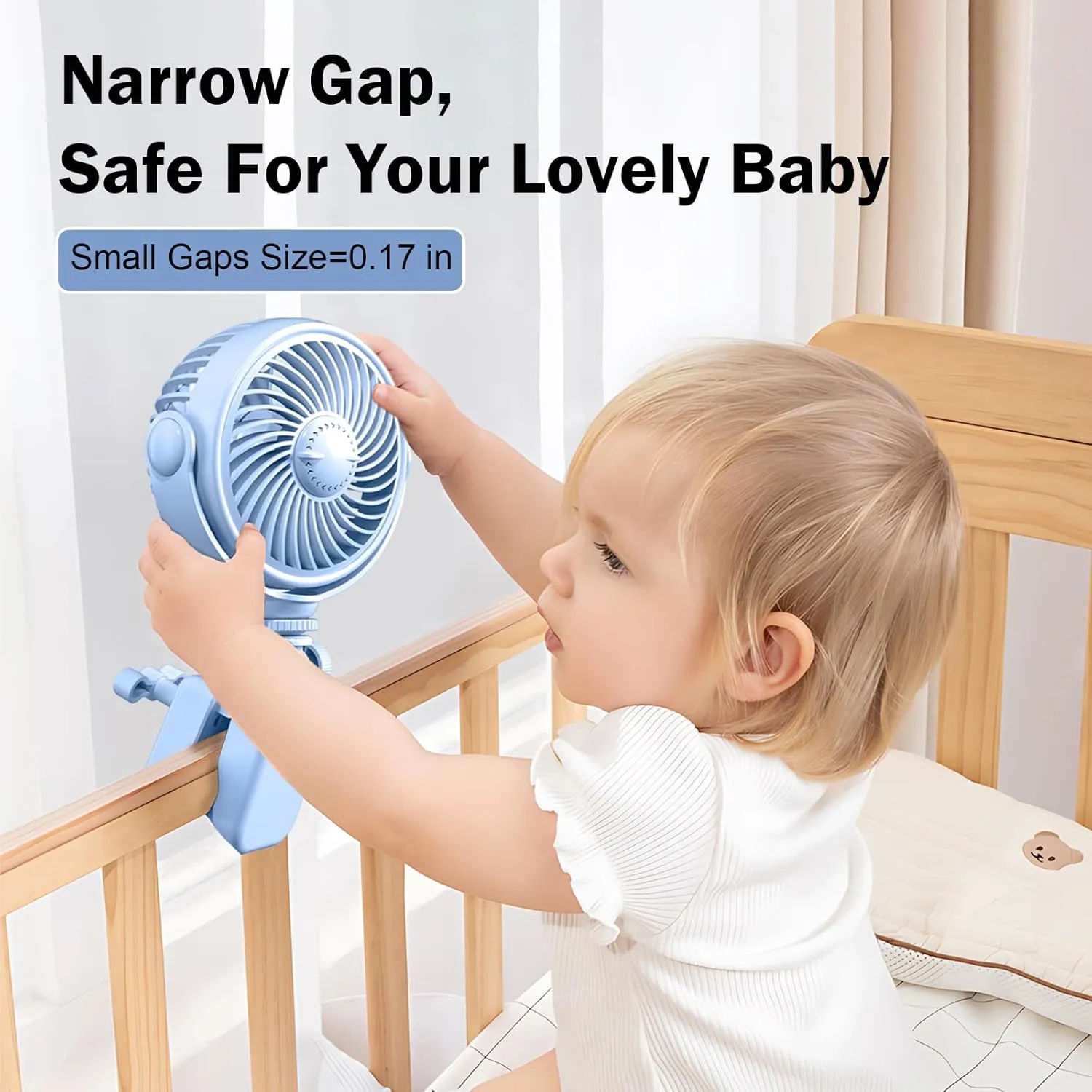 Rechargeable Stroller Fan Clip On for Baby - Clip Fan for Babies Battery Operated for Stroller Bike Travel Trip Camping, 360Rotatable, 4 Wind Speed, Blue