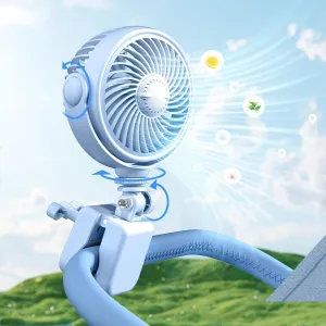 Rechargeable Stroller Fan Clip On for Baby - Clip Fan for Babies Battery Operated for Stroller Bike Travel Trip Camping, 360Rotatable, 4 Wind Speed, Blue Octopus-shaped decorative fan