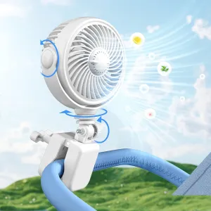 Rechargeable Stroller Fan Clip On for Baby - Clip Fan for Babies Battery Operated for Stroller Bike Travel Trip Camping, 360Rotatable, 4 Wind Speed, White Octopus-shaped decorative fan