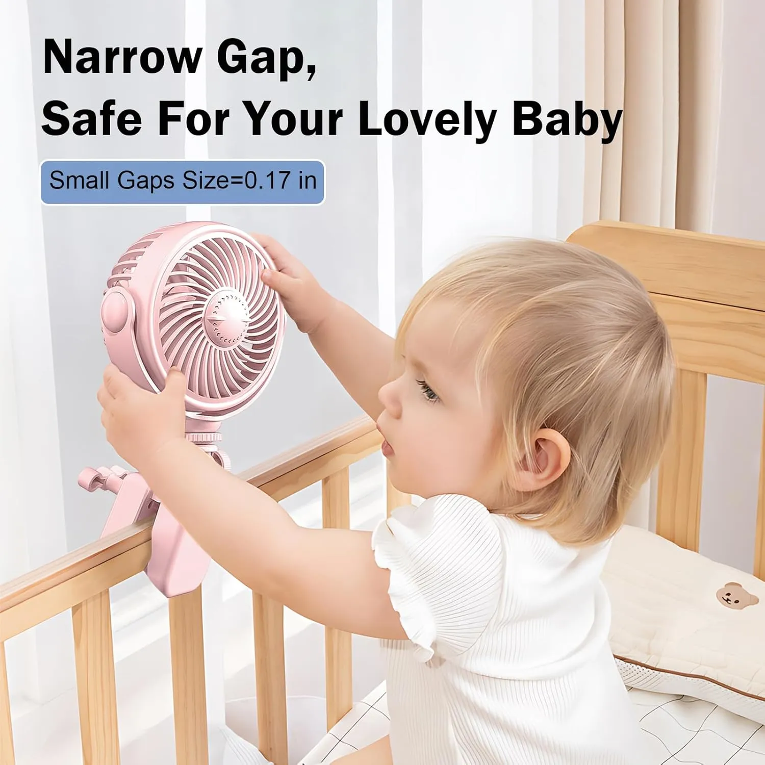 Rechargeable Stroller Fan Clip On for Baby - Crip Fan for Babies Battery Operated for Stroller Bike Travel Trip Camping, 360Rotatable, 4 Wind Speed, Pink
