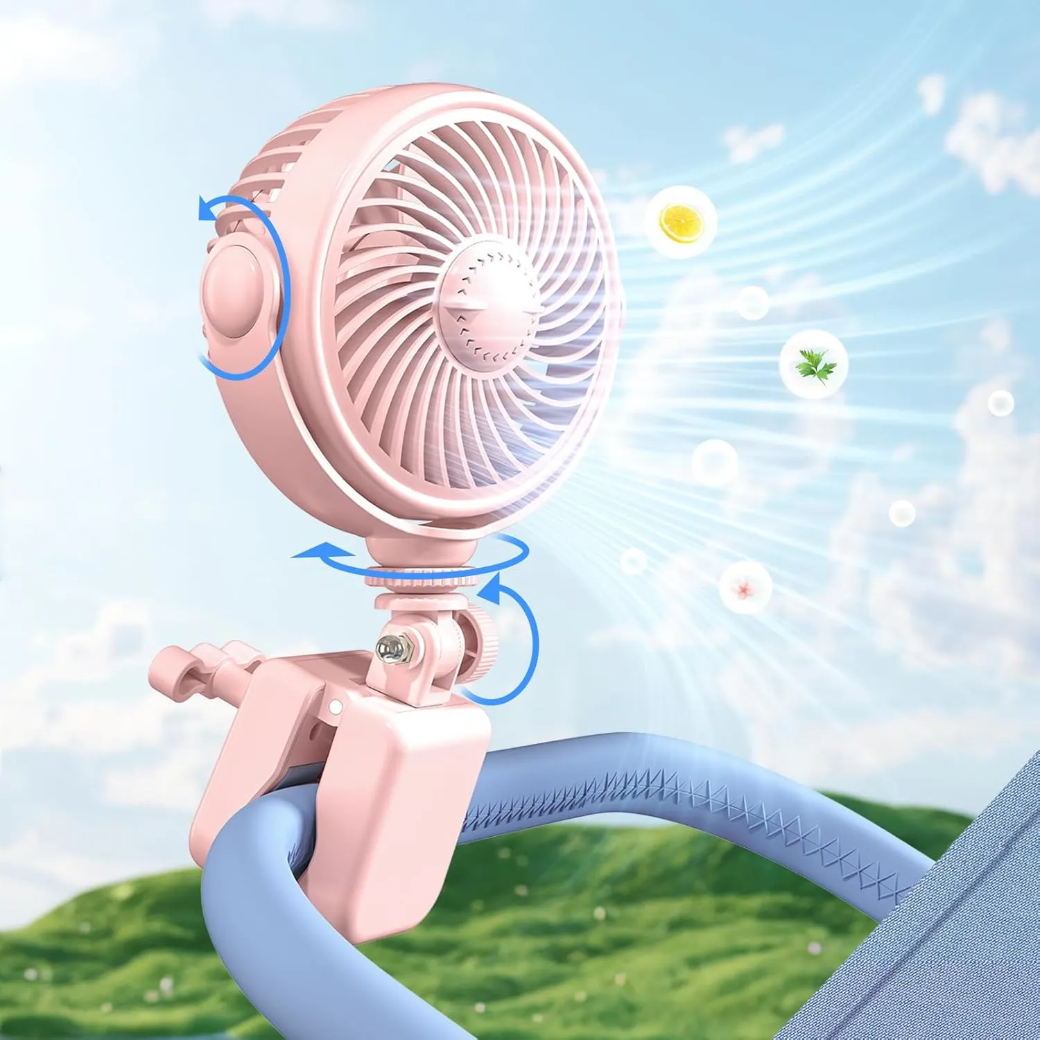 Rechargeable Stroller Fan Clip On for Baby - Crip Fan for Babies Battery Operated for Stroller Bike Travel Trip Camping, 360Rotatable, 4 Wind Speed, Pink Octopus-shaped decorative fan