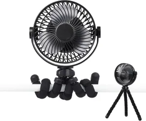 Red by Kiss Flexi Tripod Fan  Portable USB-C Rechargeable Stroller, 4-Speed Quiet Mini size with 360 Rotation for Travel, Gym, Desk 360-degree rotating fan for home use