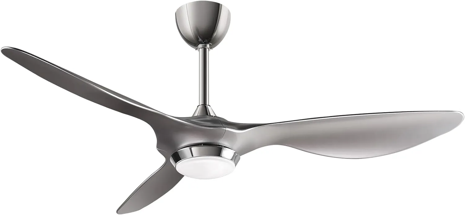 reiga 52 Inch Modern Smart WiFi Ceiling Fan with Light and Remote Control, Living Room Bedroom Patio 3 Blade Ceiling Fans with Reversible Mute DC Motor, Silver App-controlled remote fan for convenience