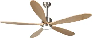 reiga 60 Inch Large DC Motor Outdoor Ceiling Fan with Dimming LED Light Kit, Alexa, Google Home, App and Remote Control, 5 Natural Wood Propeller Blades for Patio Garage Farmhouse and Porch App-controlled remote fan for convenience