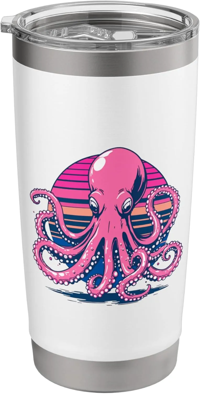 Retro Groovy Kraken for Octopus Fans Stainless Steel Insulated Tumbler Octopus-shaped decorative fan