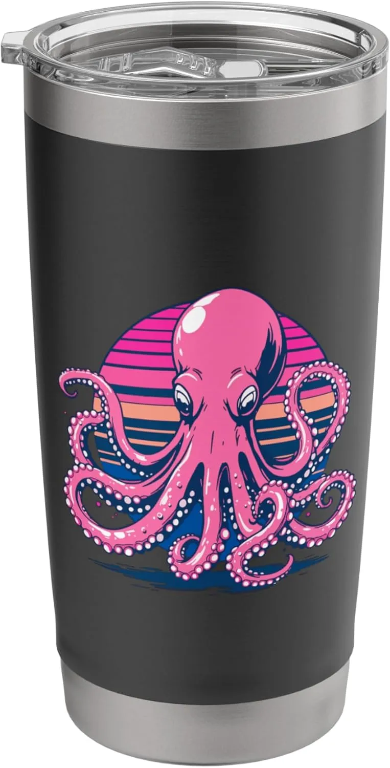 Retro Groovy Kraken for Octopus Fans Stainless Steel Insulated Tumbler Octopus-shaped decorative fan