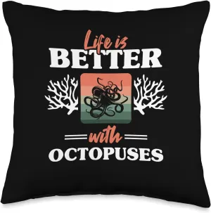 Retro Tentacles Octopus Fan Life is Better with Octopuses Throw Pillow, 16x16, Multicolor Octopus-shaped decorative fan