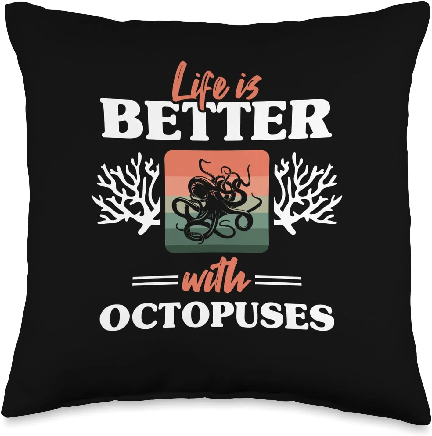 Retro Tentacles Octopus Fan Life is Better with Octopuses Throw Pillow, 16x16, Multicolor Octopus-shaped decorative fan