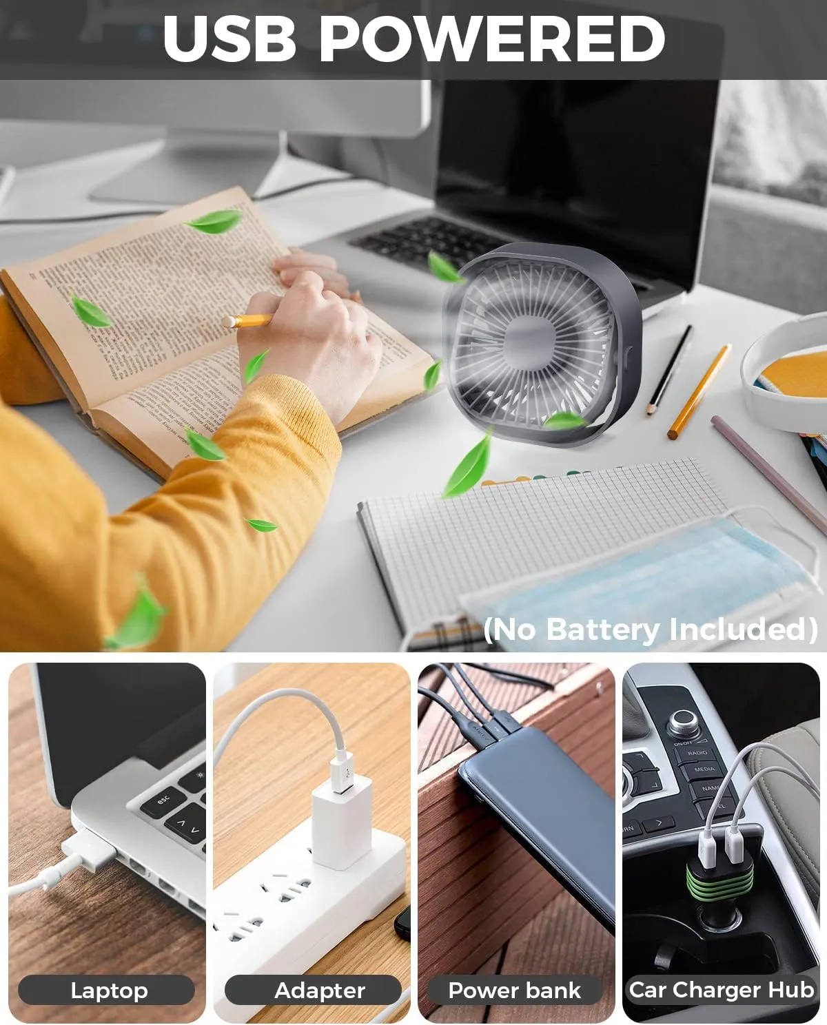 RJVW 4 Inch Small USB Desk Fan, 3-Speed Portable & 360Rotatable Mini Cooling Fan, USB-Powered Desktop Fan for Home Office Bedroom Dorm Indoor Outdoor Summer Gift