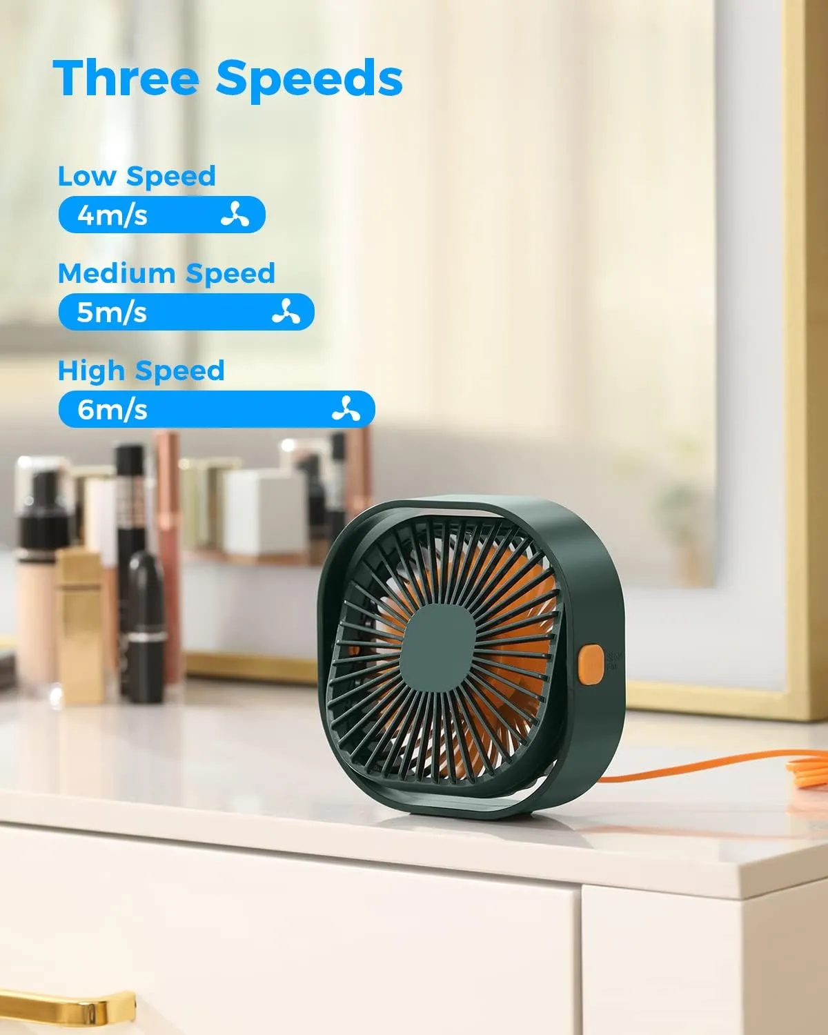RJVW 4 Inch Small USB Desk Fan, 3-Speed Portable & 360Rotatable Mini Cooling Fan, USB-Powered Desktop Fan for Home Office Bedroom Dorm Indoor Outdoor Summer Gift