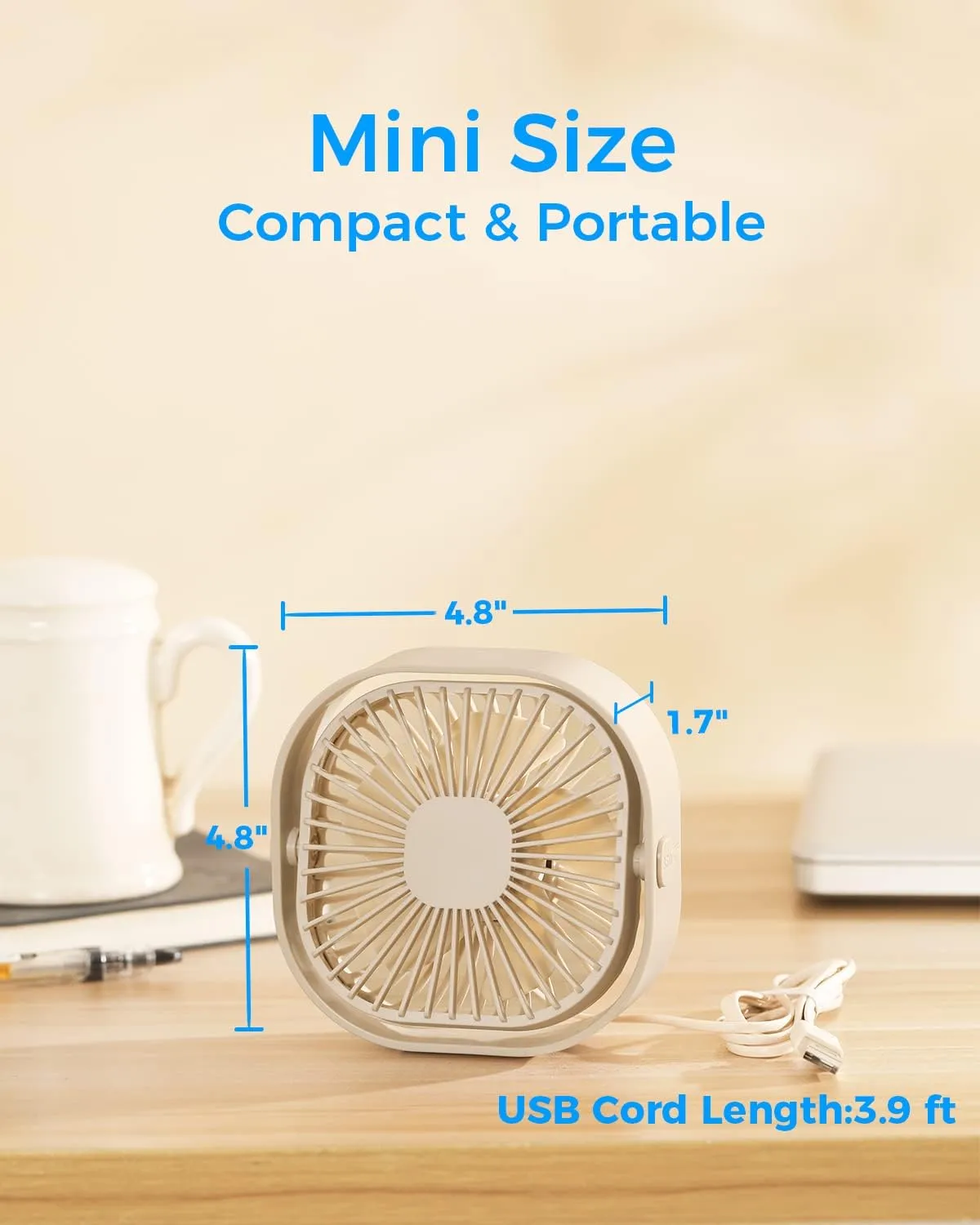 RJVW 4 Inch Small USB Desk Fan, 3-Speed Portable & 360Rotatable Mini Cooling Fan, USB-Powered Desktop Fan for Home Office Bedroom Dorm Indoor Outdoor Summer Gift