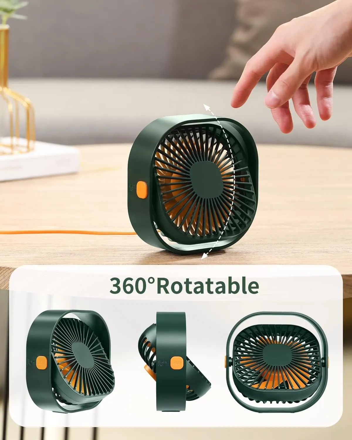RJVW 4 Inch Small USB Desk Fan, 3-Speed Portable & 360Rotatable Mini Cooling Fan, USB-Powered Desktop Fan for Home Office Bedroom Dorm Indoor Outdoor Summer Gift