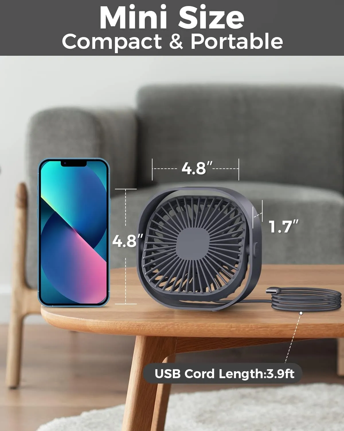 RJVW 4 Inch Small USB Desk Fan, 3-Speed Portable & 360Rotatable Mini Cooling Fan, USB-Powered Desktop Fan for Home Office Bedroom Dorm Indoor Outdoor Summer Gift