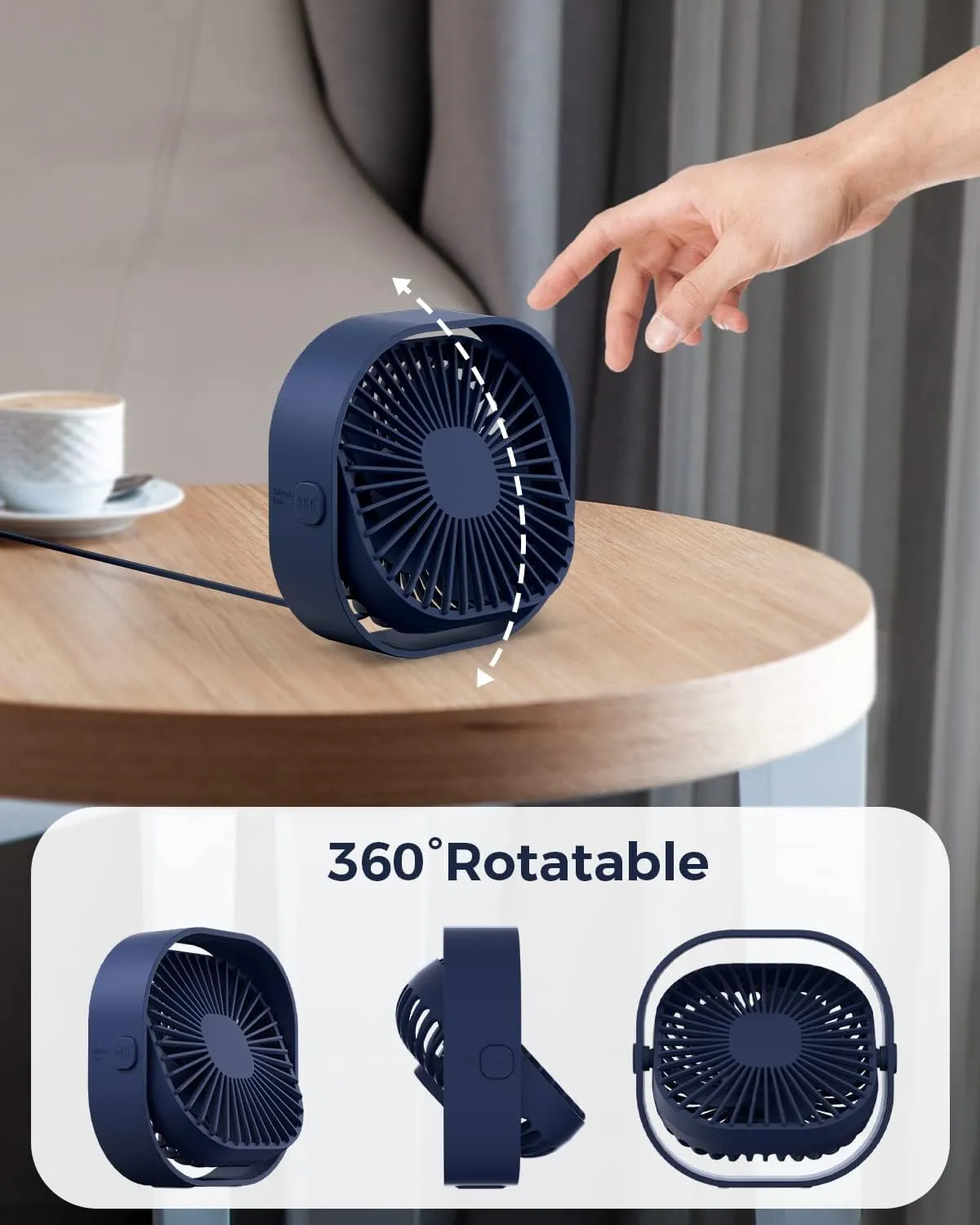 RJVW 4 Inch Small USB Desk Fan, 3-Speed Portable & 360Rotatable Mini Cooling Fan, USB-Powered Desktop Fan for Home Office Bedroom Dorm Indoor Outdoor Summer Gift