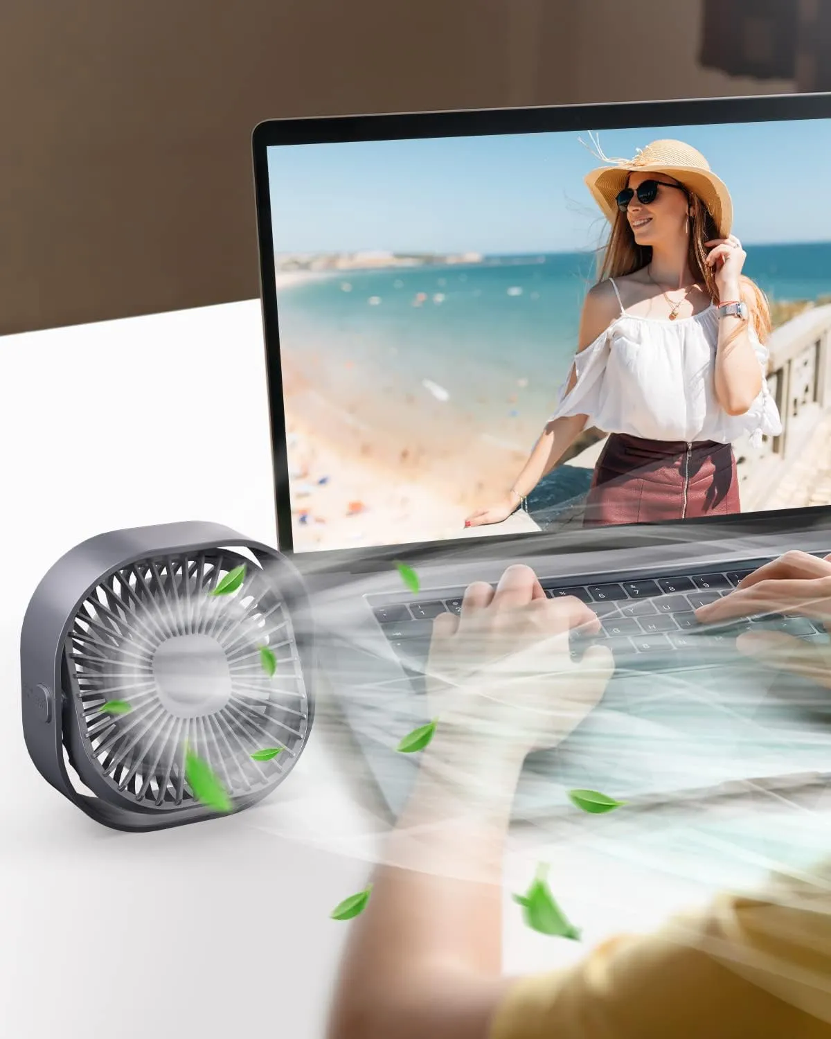 RJVW 4 Inch Small USB Desk Fan, 3-Speed Portable & 360Rotatable Mini Cooling Fan, USB-Powered Desktop Fan for Home Office Bedroom Dorm Indoor Outdoor Summer Gift