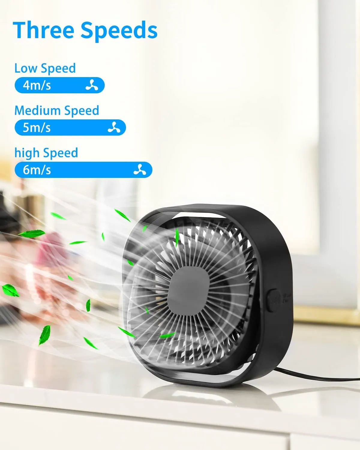 RJVW 4 Inch Small USB Desk Fan, 3-Speed Portable & 360Rotatable Mini Cooling Fan, USB-Powered Desktop Fan for Home Office Bedroom Dorm Indoor Outdoor Summer Gift
