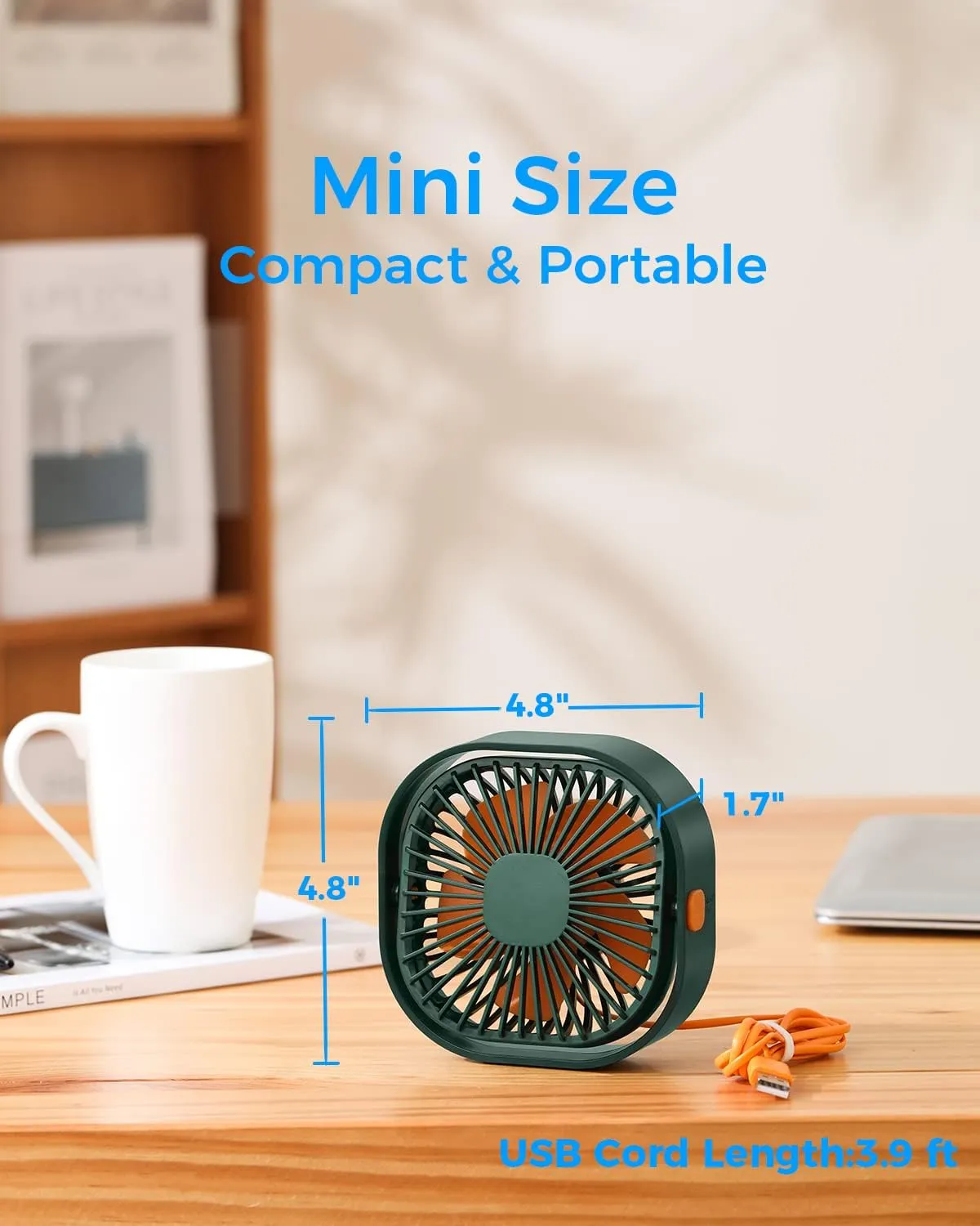RJVW 4 Inch Small USB Desk Fan, 3-Speed Portable & 360Rotatable Mini Cooling Fan, USB-Powered Desktop Fan for Home Office Bedroom Dorm Indoor Outdoor Summer Gift