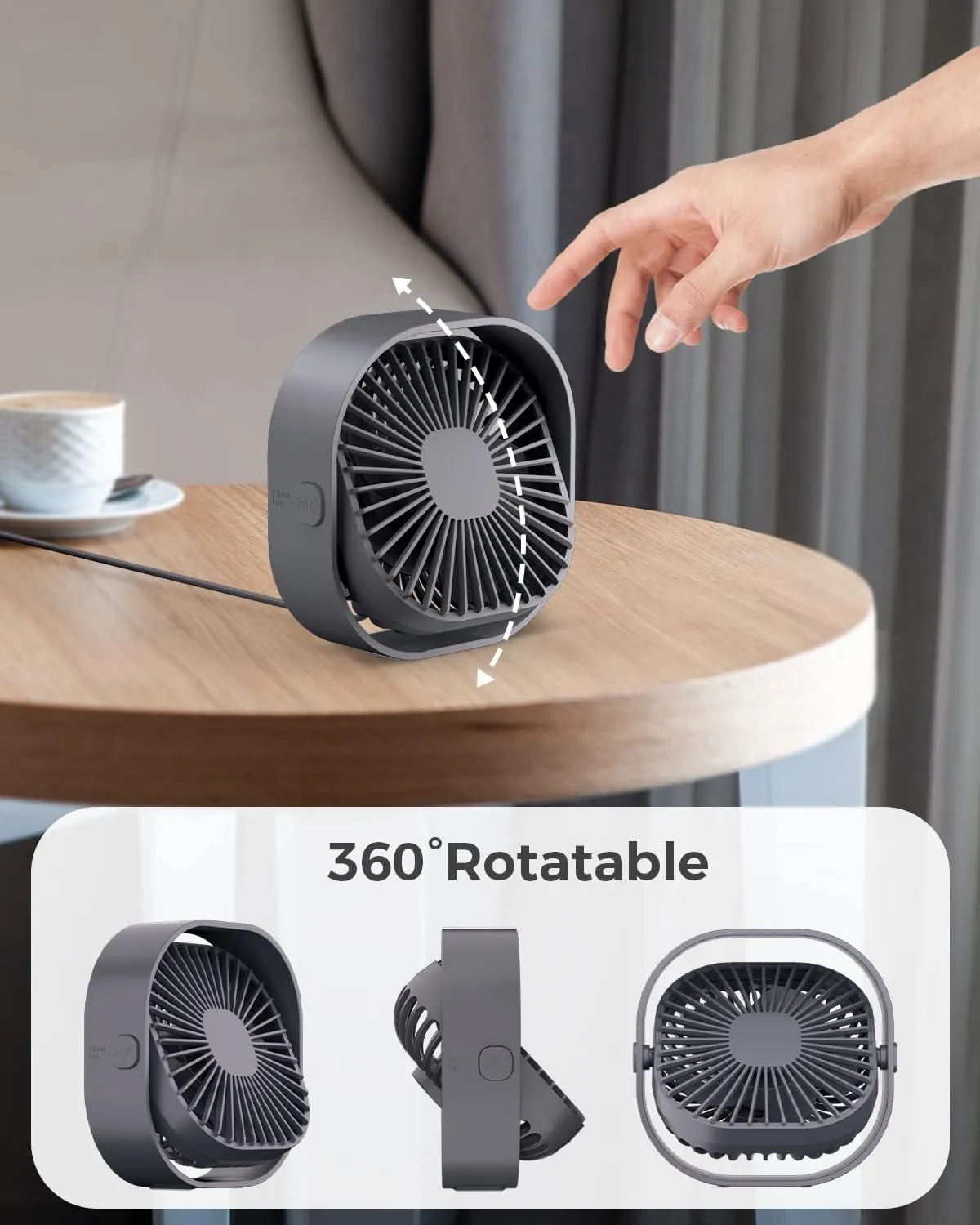 RJVW 4 Inch Small USB Desk Fan, 3-Speed Portable & 360Rotatable Mini Cooling Fan, USB-Powered Desktop Fan for Home Office Bedroom Dorm Indoor Outdoor Summer Gift