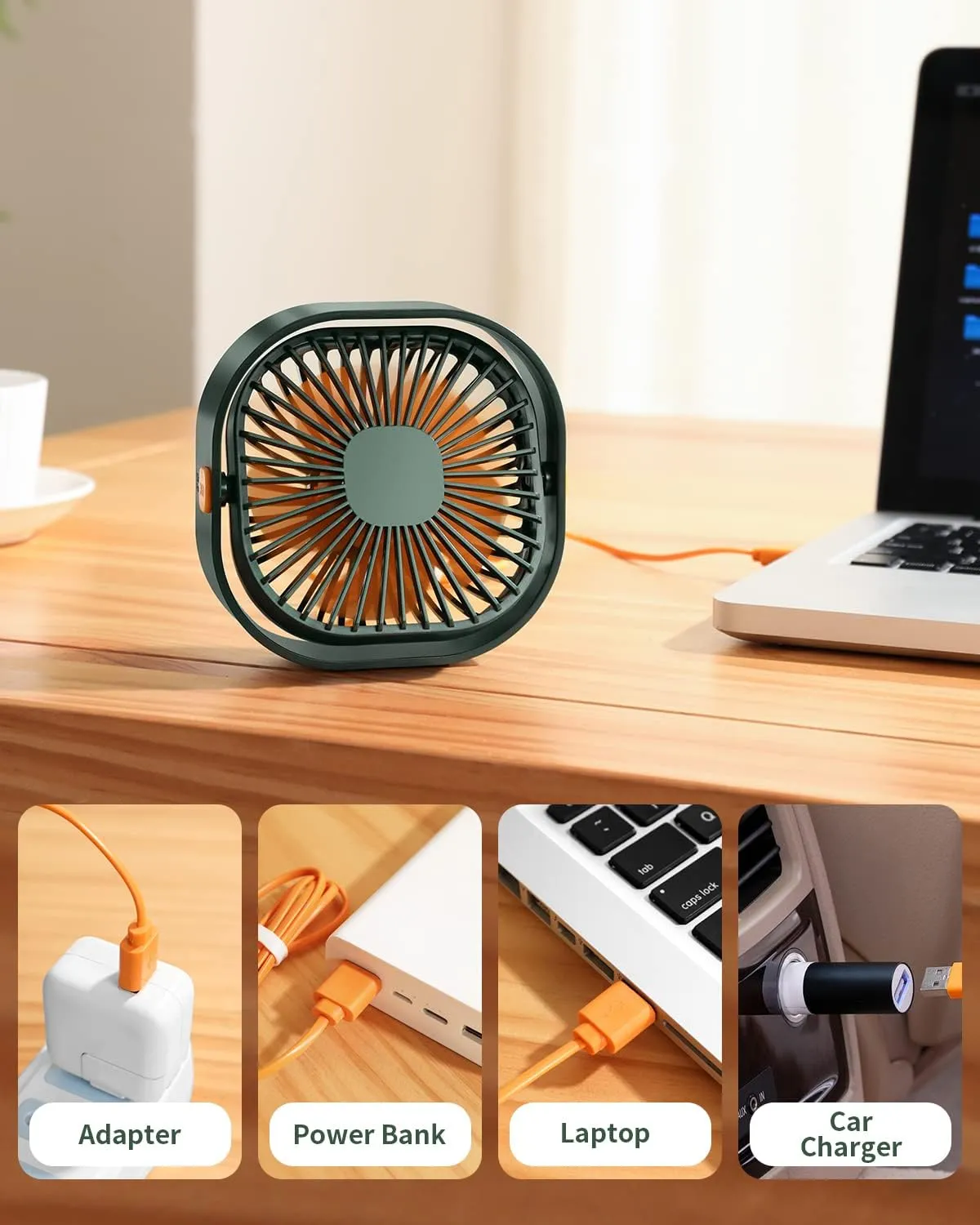 RJVW 4 Inch Small USB Desk Fan, 3-Speed Portable & 360Rotatable Mini Cooling Fan, USB-Powered Desktop Fan for Home Office Bedroom Dorm Indoor Outdoor Summer Gift