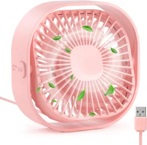 RJVW 4 Inch Small USB Desk Fan, 3-Speed Portable & 360Rotatable Mini Cooling Fan, USB-Powered Desktop Fan for Home Office Bedroom Dorm Indoor Outdoor Summer Gift USB desktop fan for workspace