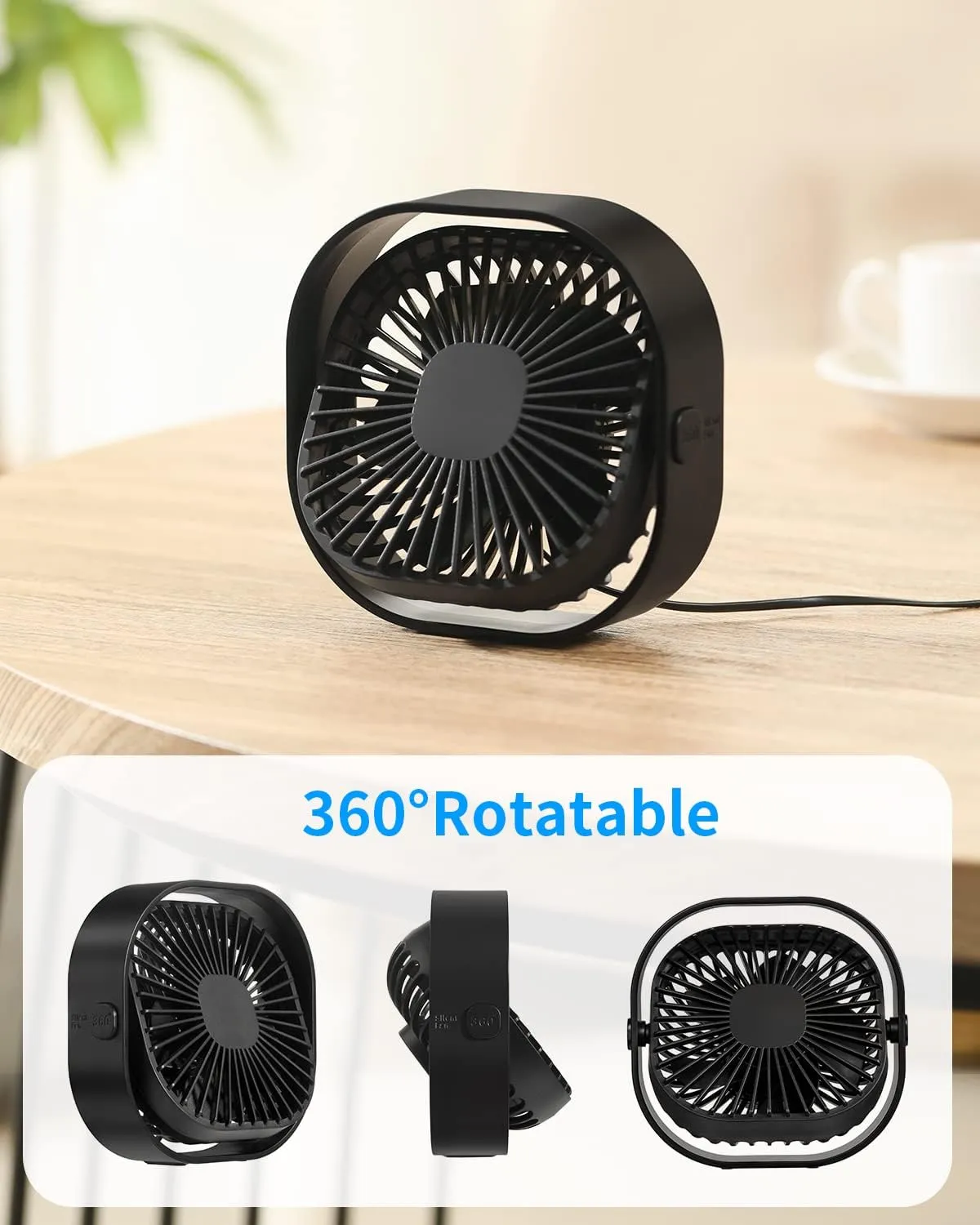 RJVW 4 Inch Small USB Desk Fan, 3-Speed Portable & 360Rotatable Mini Cooling Fan, USB-Powered Desktop Fan for Home Office Bedroom Dorm Indoor Outdoor Summer Gift