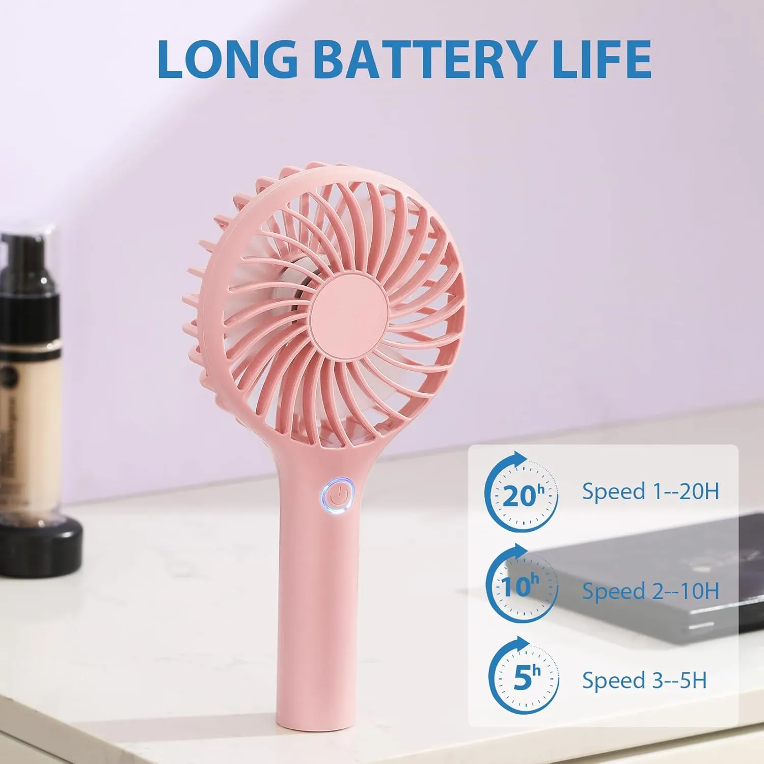 RJVW Portable Handheld Fan, 3 Speeds Mini Portable Rechargeable Powerful Hand Fan, Battery Powered Small Personal Lash Fan for Travel Concert Beach Indoor Outdoor Summer Gift.