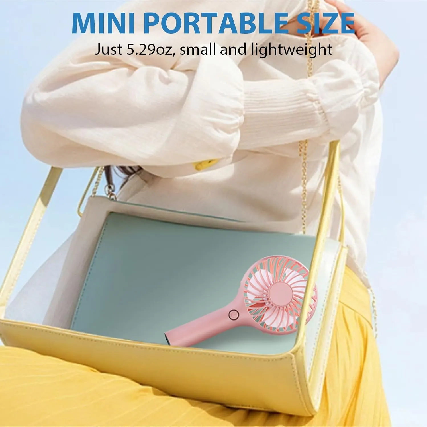 RJVW Portable Handheld Fan, 3 Speeds Mini Portable Rechargeable Powerful Hand Fan, Battery Powered Small Personal Lash Fan for Travel Concert Beach Indoor Outdoor Summer Gift.