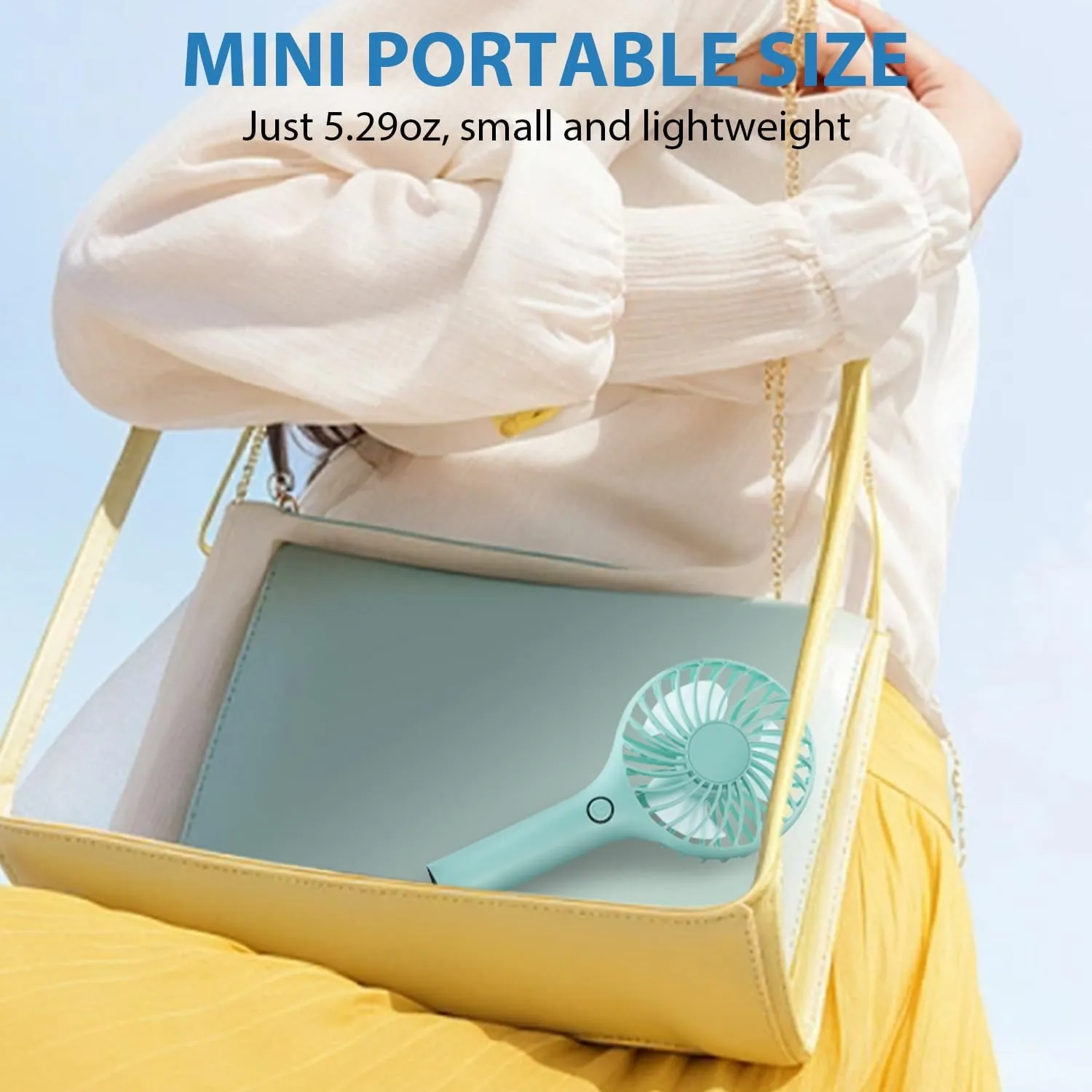 RJVW Portable Handheld Fan - 3 Speeds Mini Portable Rechargeable Powerful Hand Fan for Travel, Concert, Beach, Indoor, Outdoor, Summer Gift